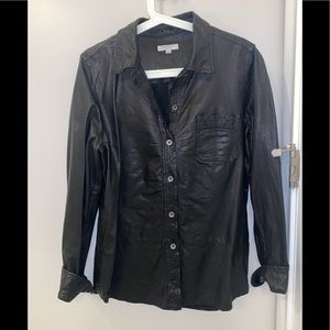 EQUIPMENT black genuine leather button down